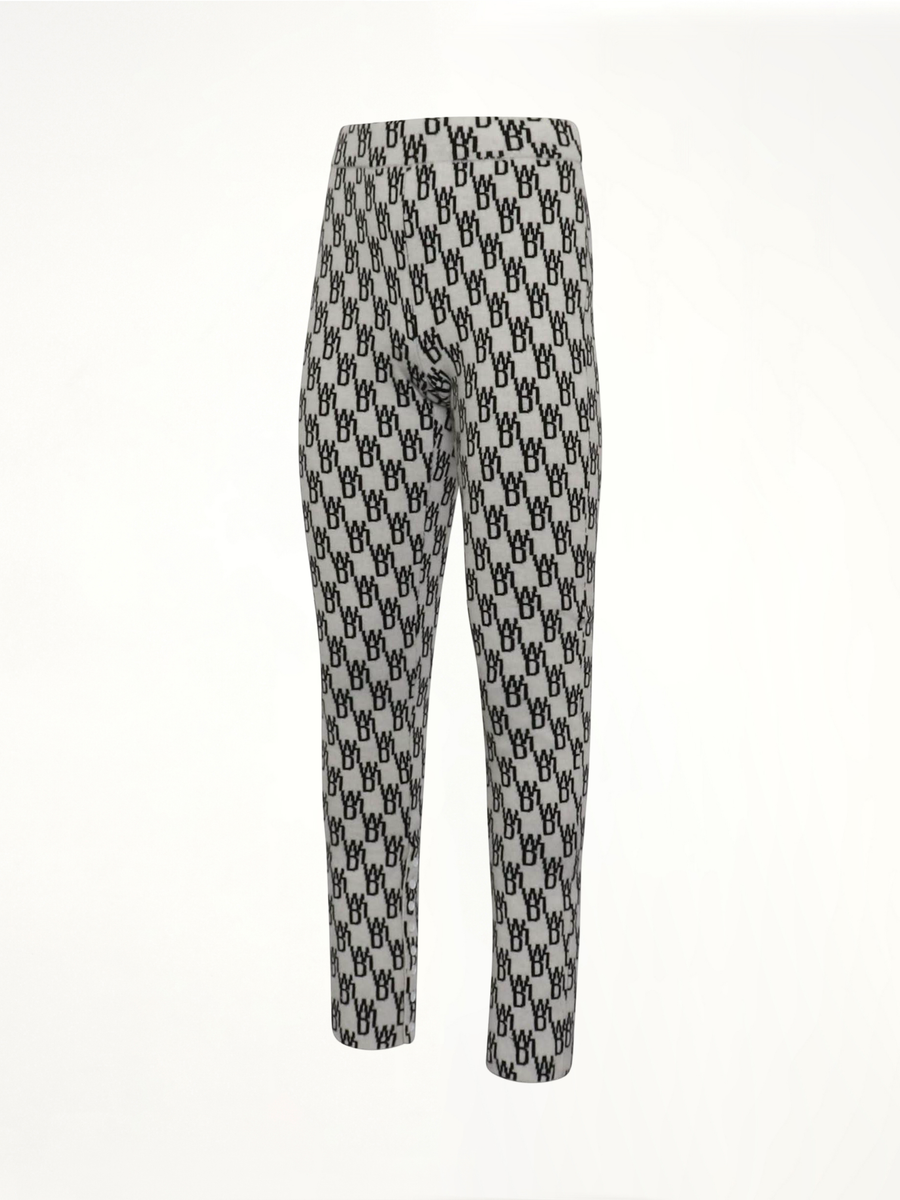 Fitted Knit Side Open Jacquard Trouser in Ivory