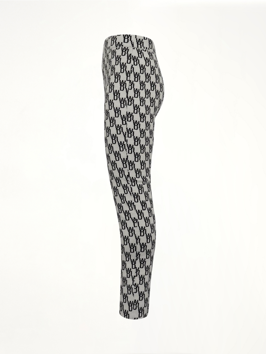Fitted Knit Side Open Jacquard Trouser in Ivory