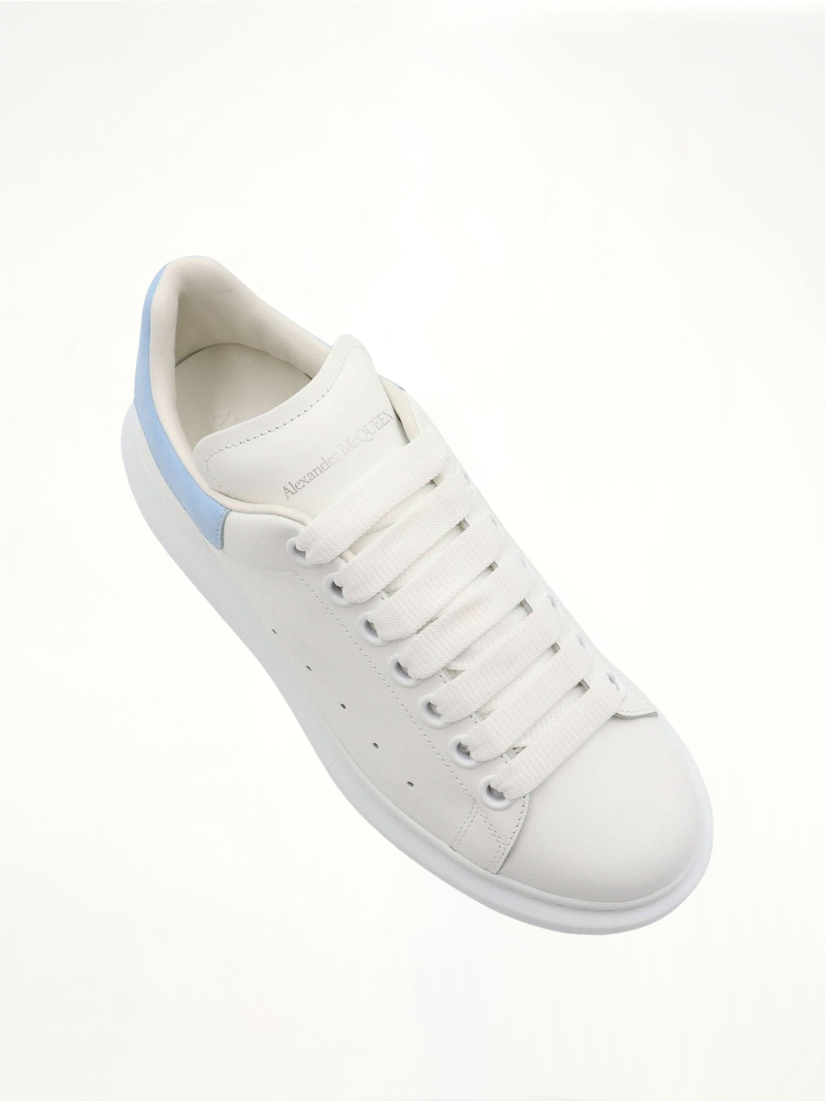Larry Oversized Sneaker in White/Powder Blue Top View | ALEXANDER MCQUEEN