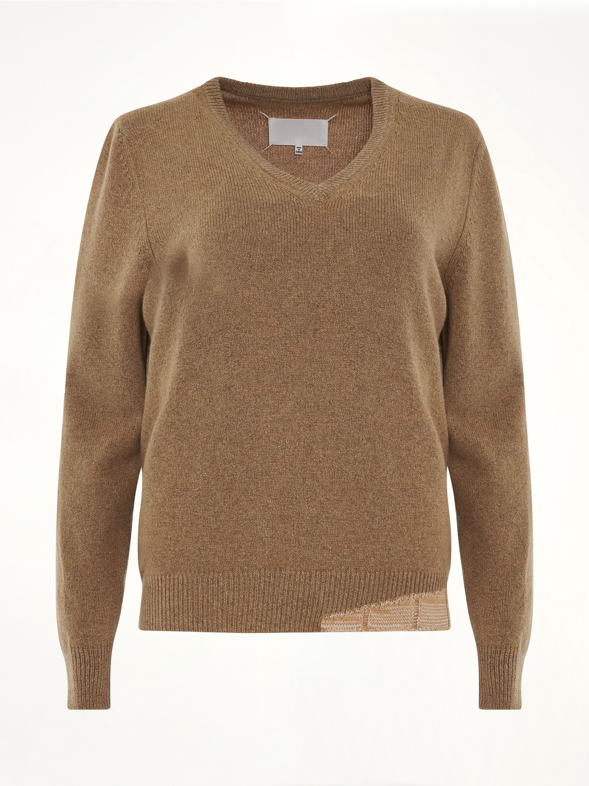 Knit V Neck Pullover in Beige
