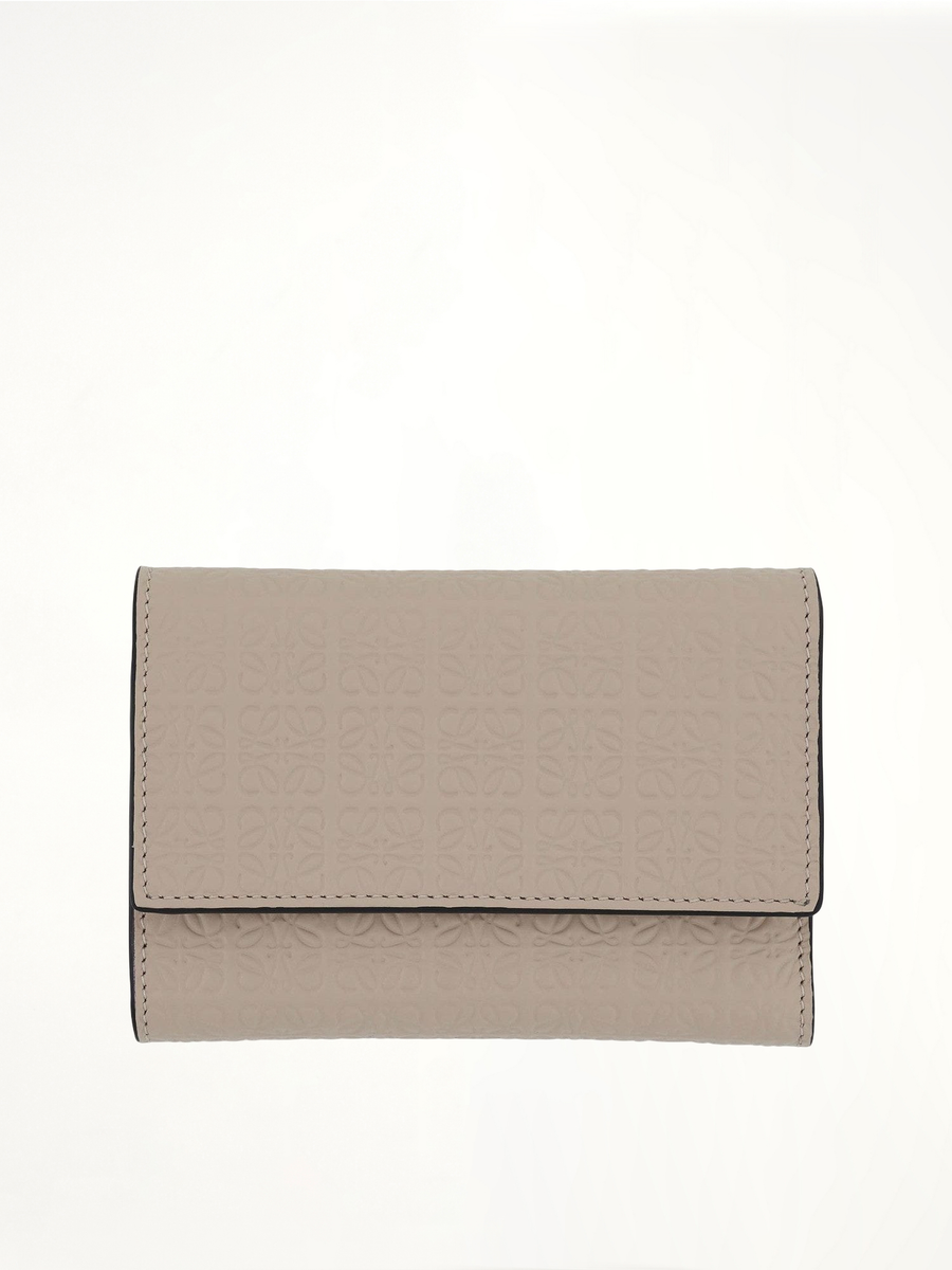 Repeat Small Vertical Wallet in Embossed Calfskin in Light Oat