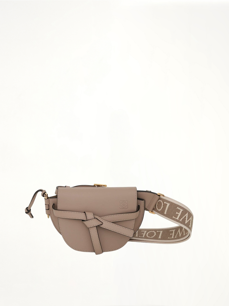 Mini Gate Dual Bag in Soft Calfskin and Jacquard Strap in Sand