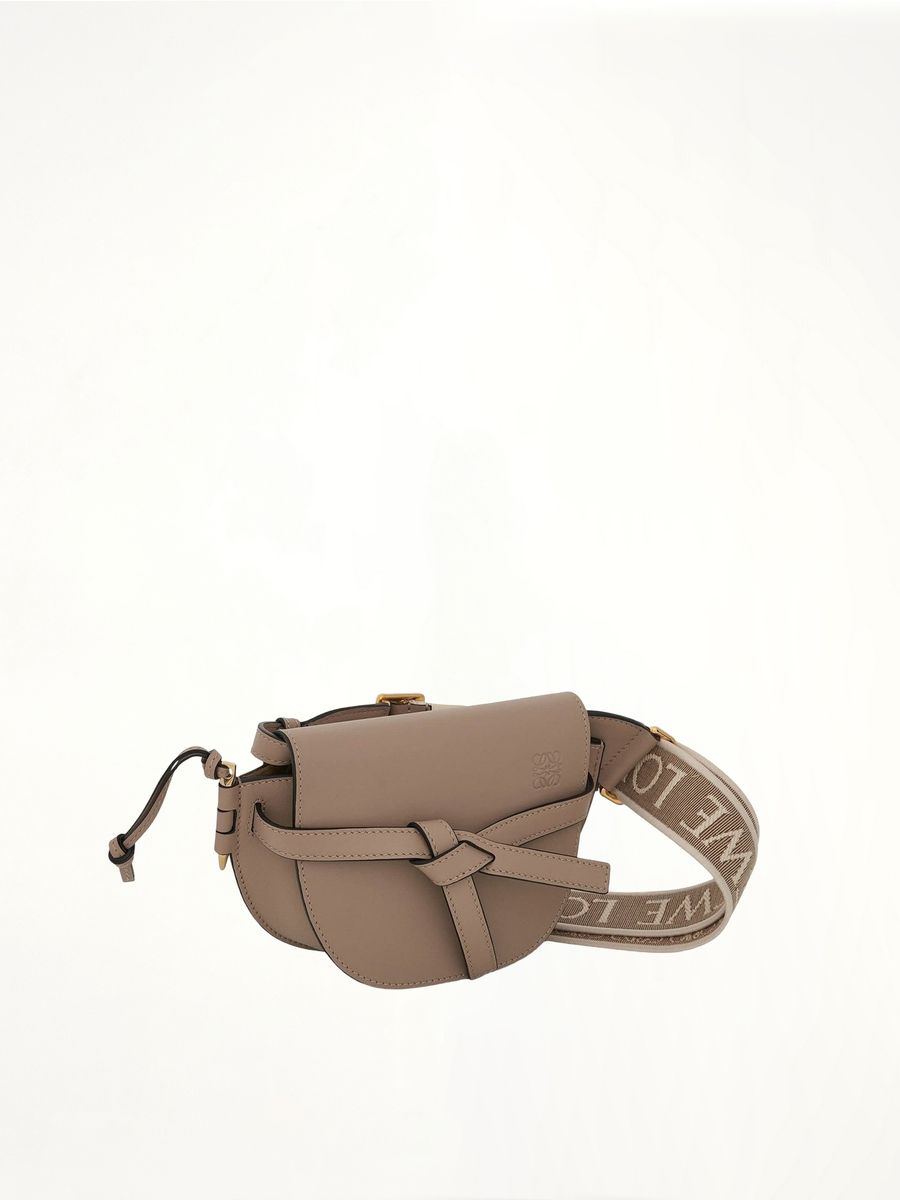 Mini Gate Dual Bag in Soft Calfskin and Jacquard Strap in Sand