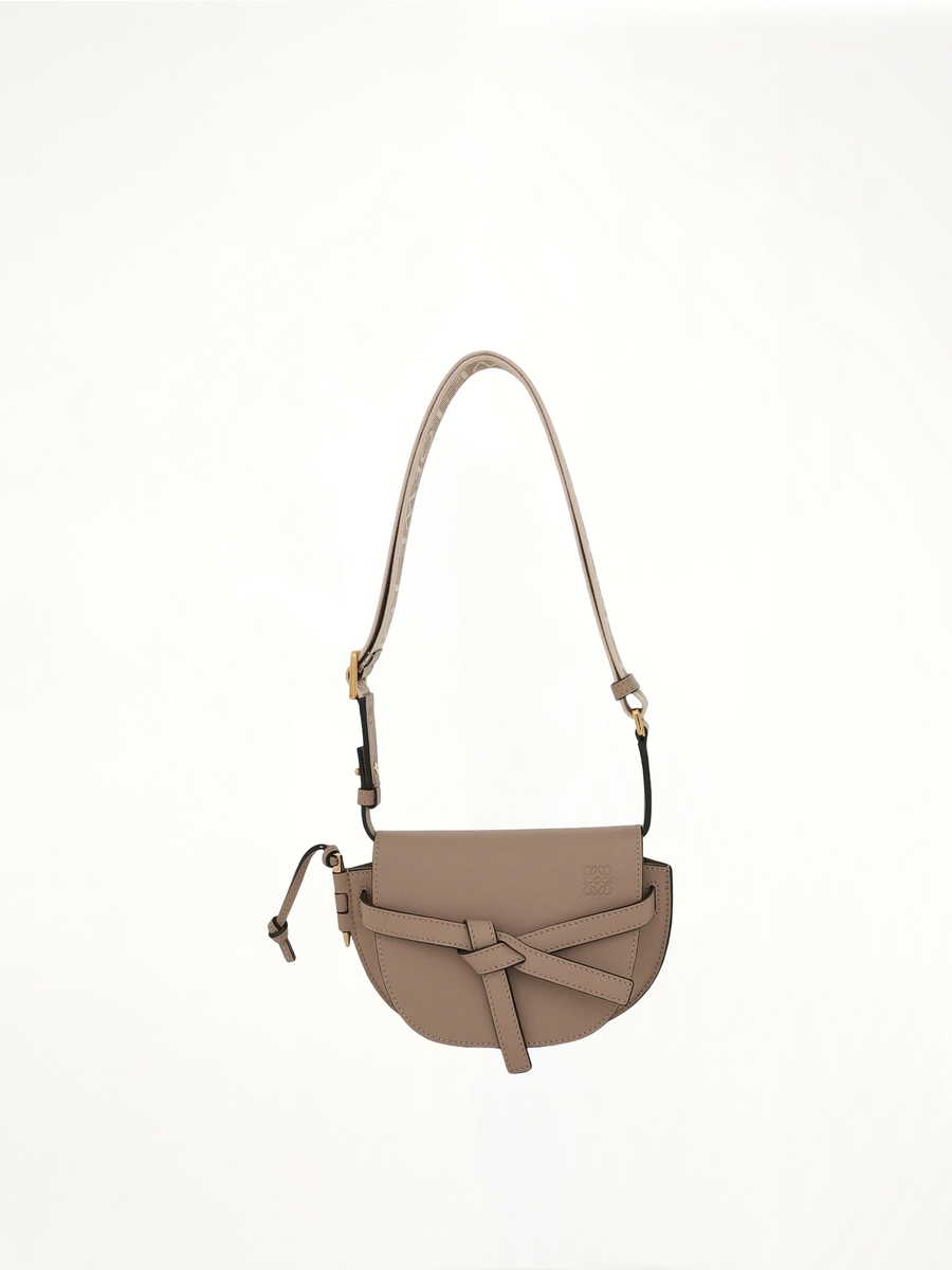 Mini Gate Dual Bag in Soft Calfskin and Jacquard Strap in Sand