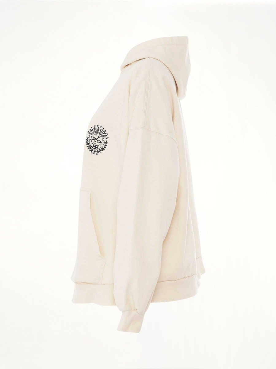 Scissors Crest Embroidered Wide Fit Hoodie in Cream