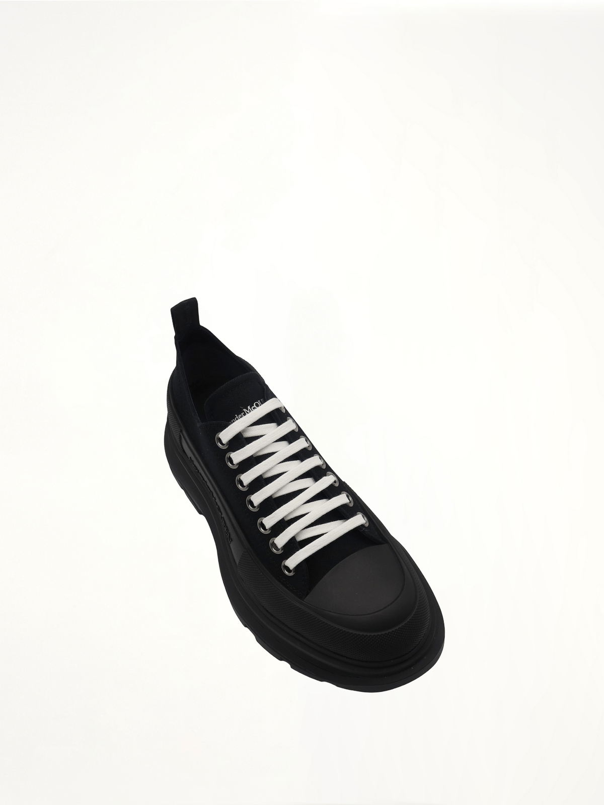Tread Slick Canvas Lace-Up Shoes in Black Top View | ALEXANDER MCQUEEN