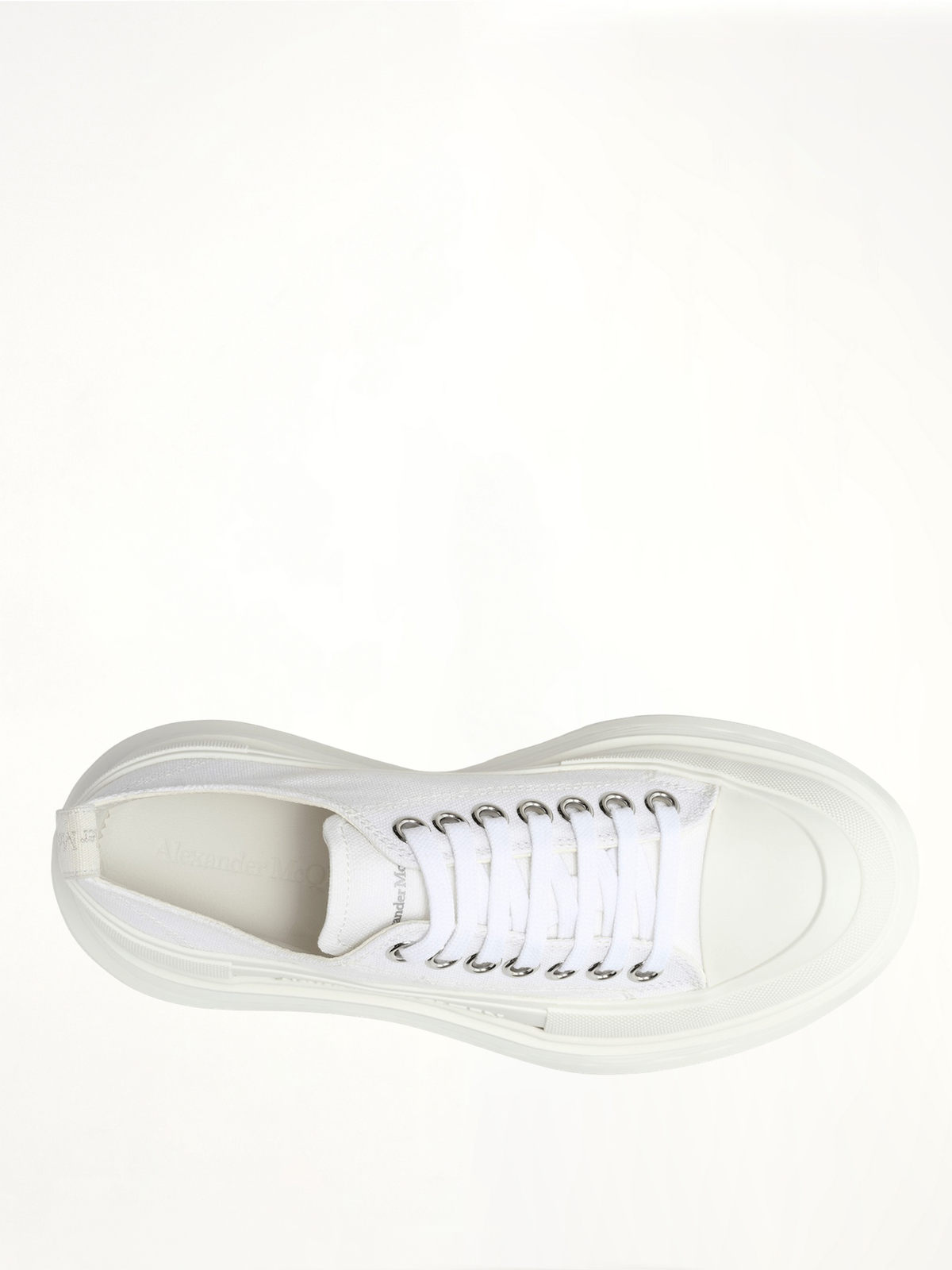 Tread Slick Canvas Lace-Up Shoes in White Back View | ALEXANDER MCQUEEN