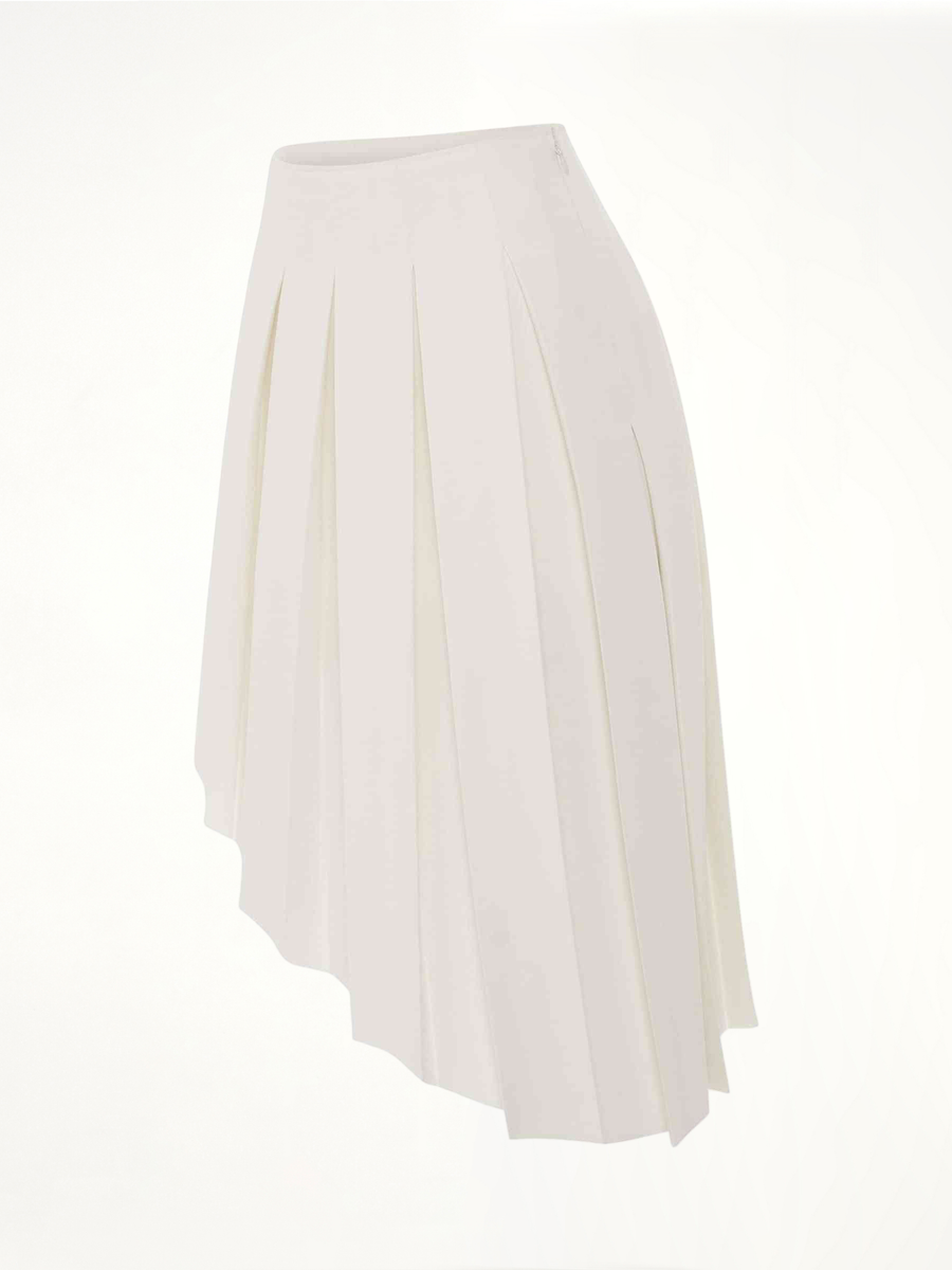 Wool Asymmetrical Pleated Skirt in White