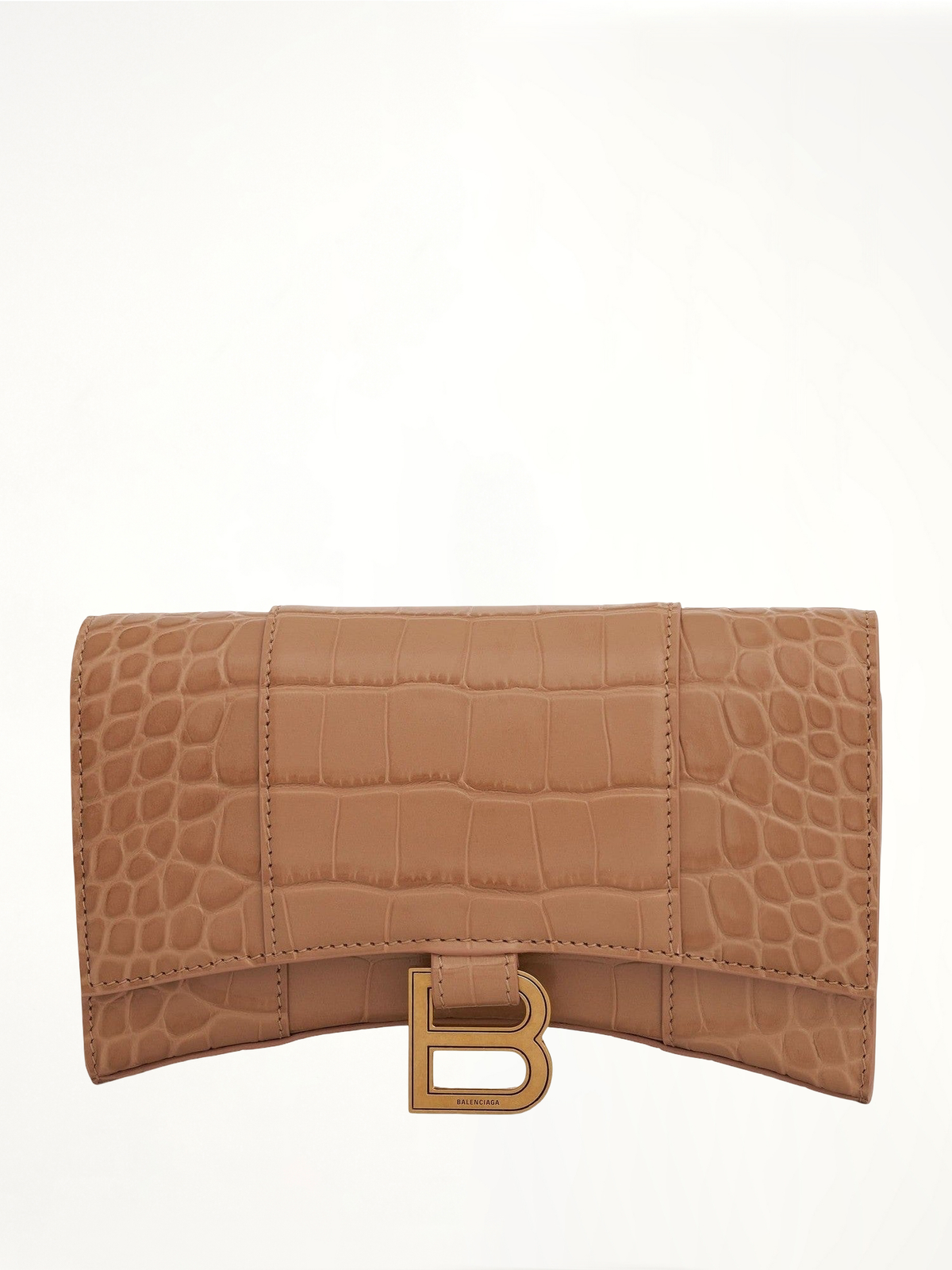 Hourglass Embossed Croc Wallet On Chain in Nude Beige