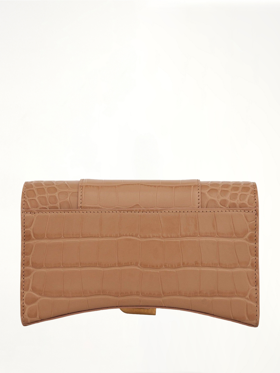 Hourglass Embossed Croc Wallet On Chain in Nude Beige