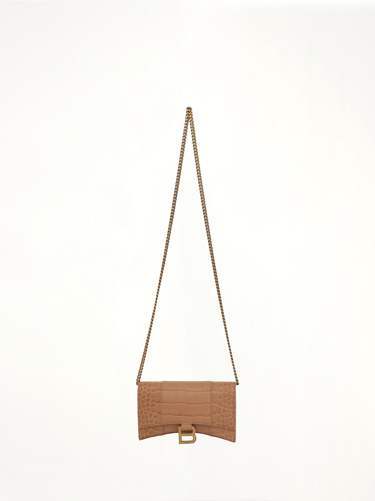 Hourglass Embossed Croc Wallet On Chain in Nude Beige