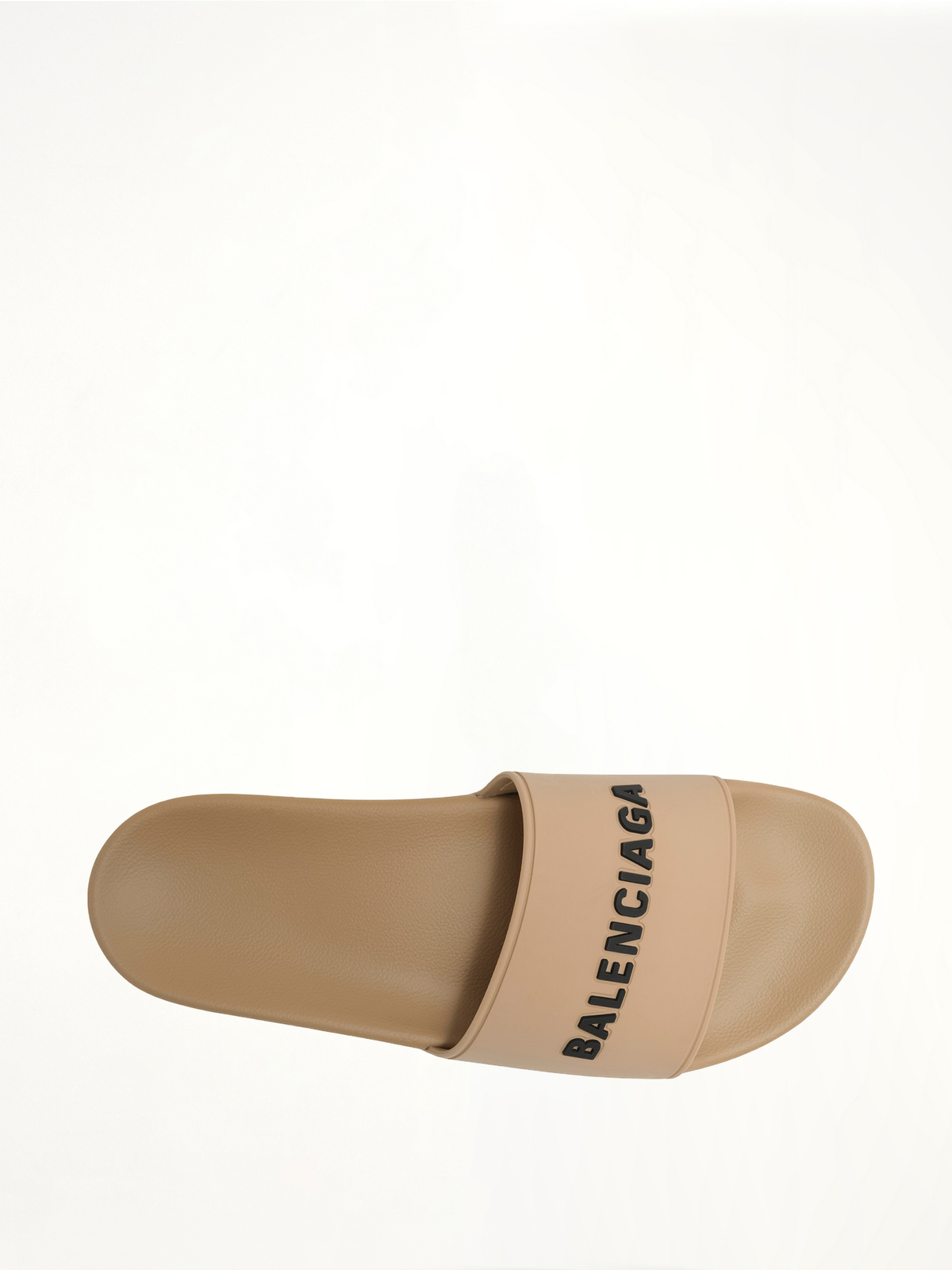 3D Logo Pool Slide Sandal in Beige/Black Top View | BALENCIAGA