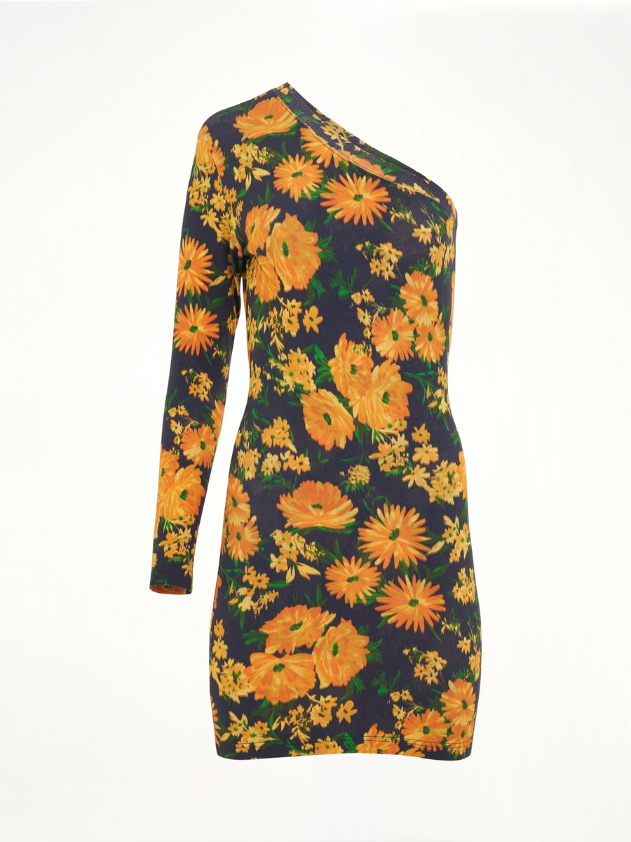 Asymmetric Mini Dress in Yellow/Navy