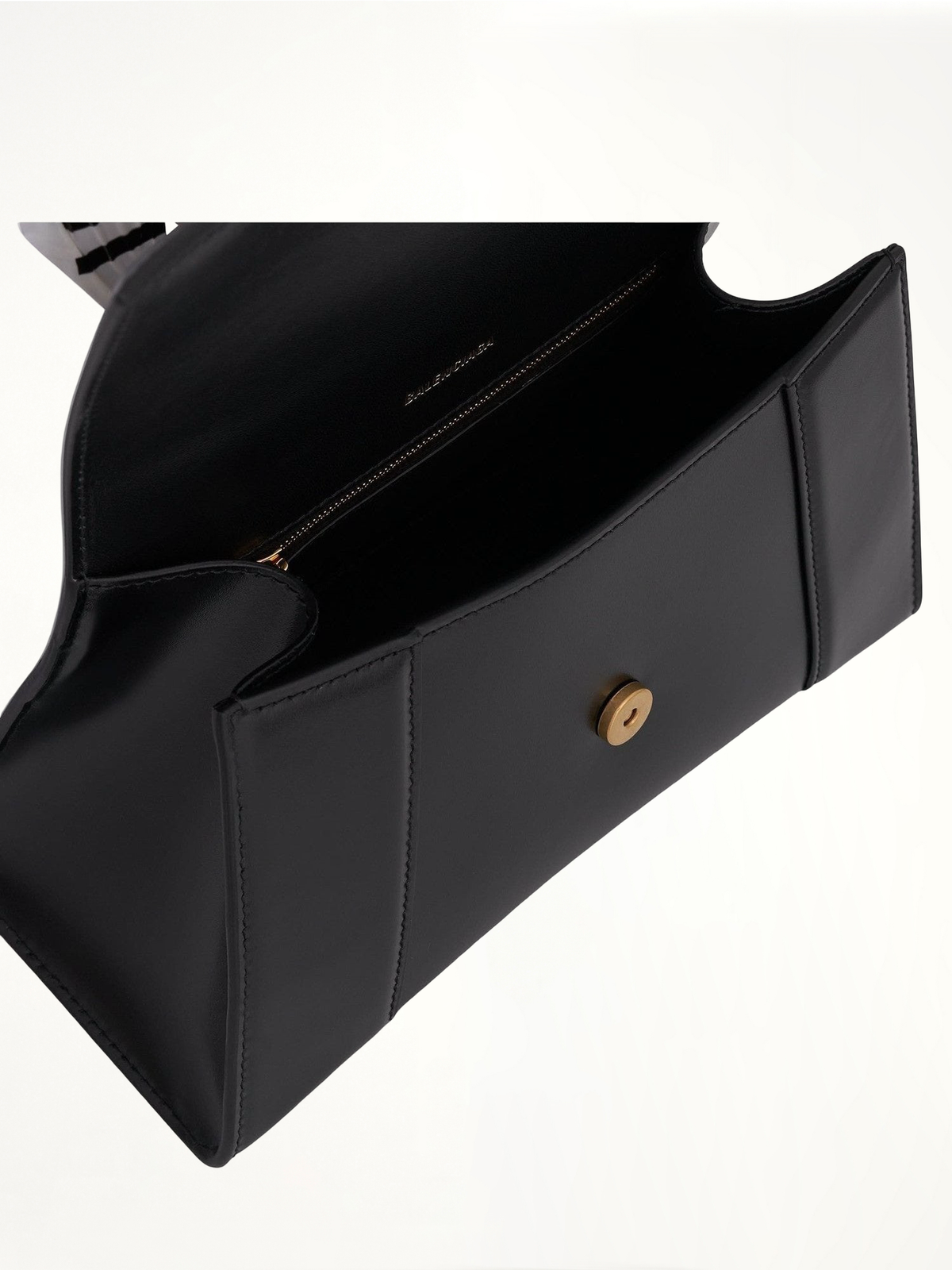 Hourglass Small Handbag in Box Calfskin in Black with Gold Plaque