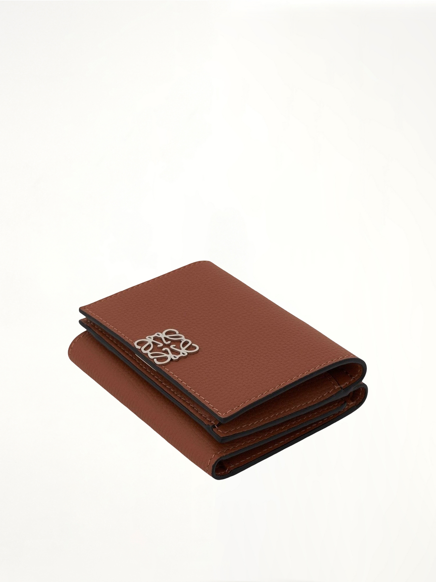 Anagram Trifold Wallet Pebble Grain Calfskin in Tan