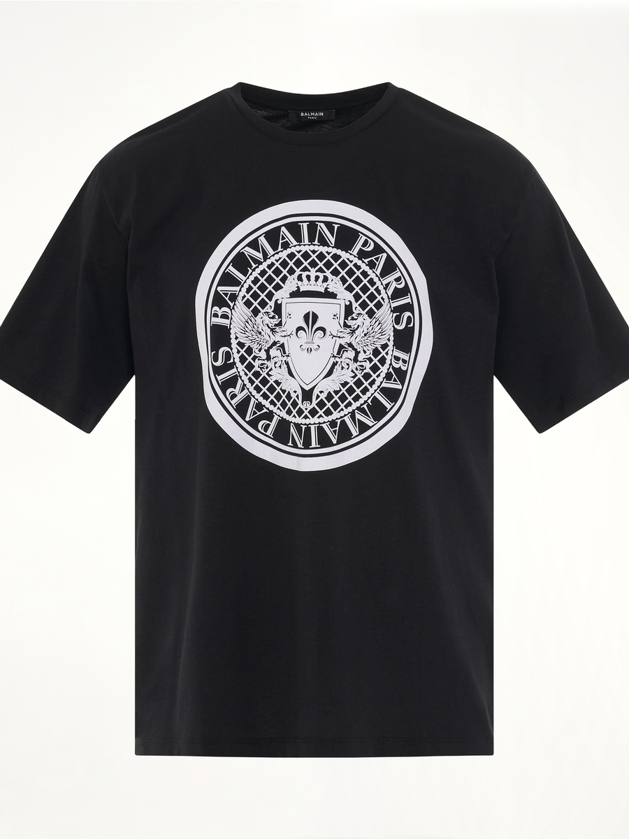 Coin Flock Straight Fit T-Shirt in Black/White