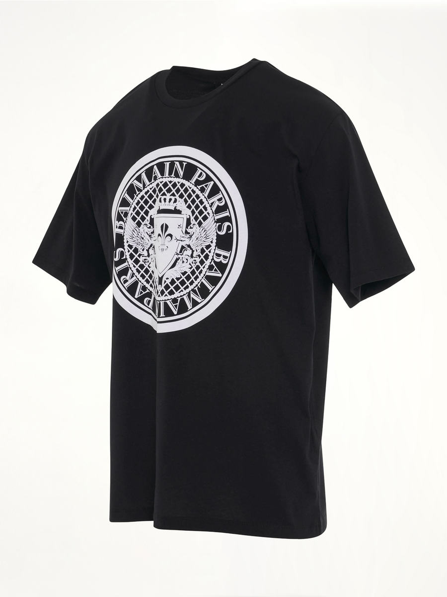 Coin Flock Straight Fit T-Shirt in Black/White