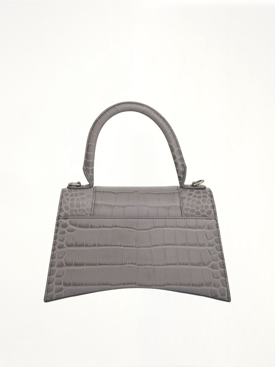 Hourglass Small Croco Embossed Bag in Grey