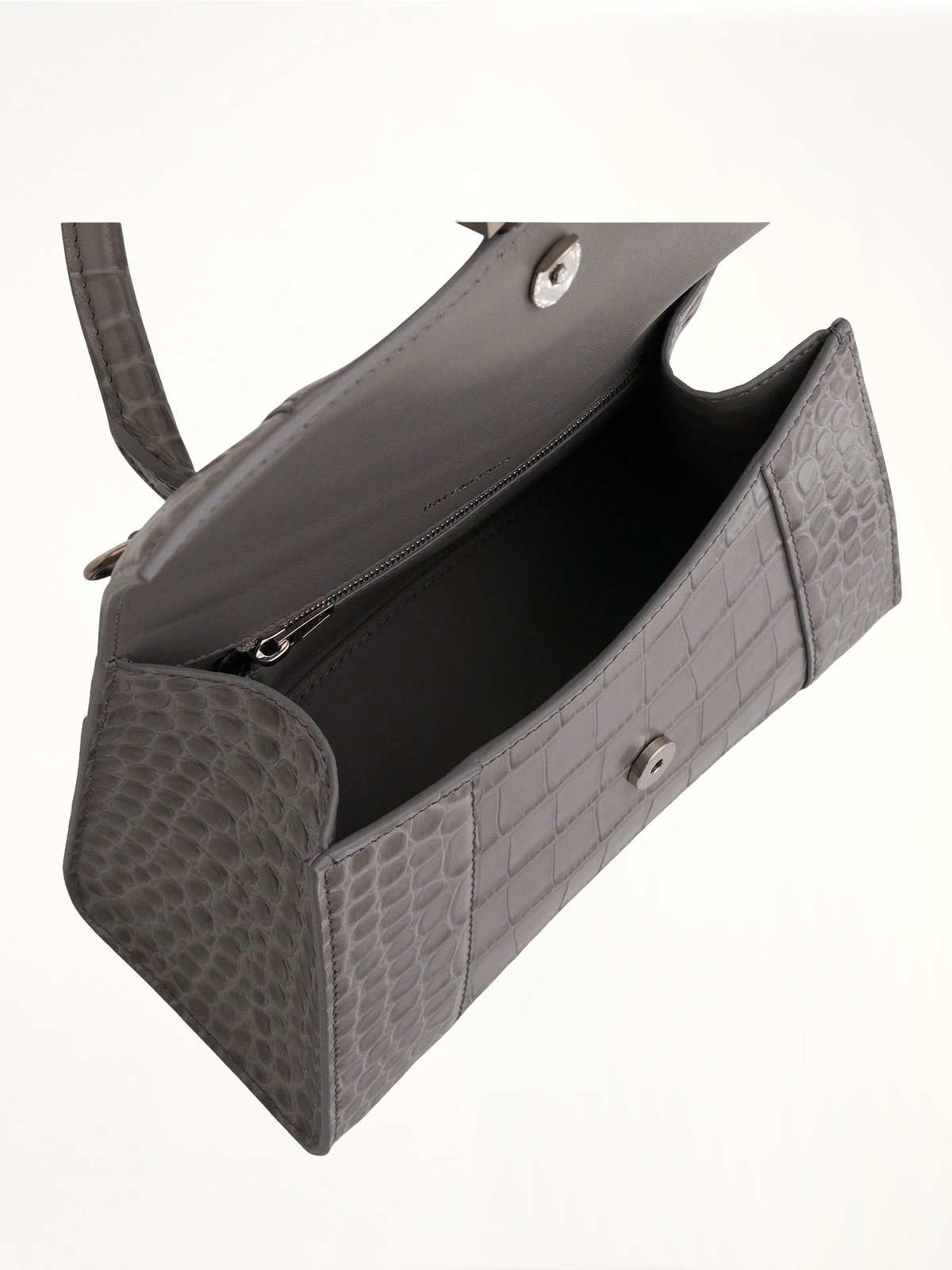Hourglass Small Croco Embossed Bag in Grey