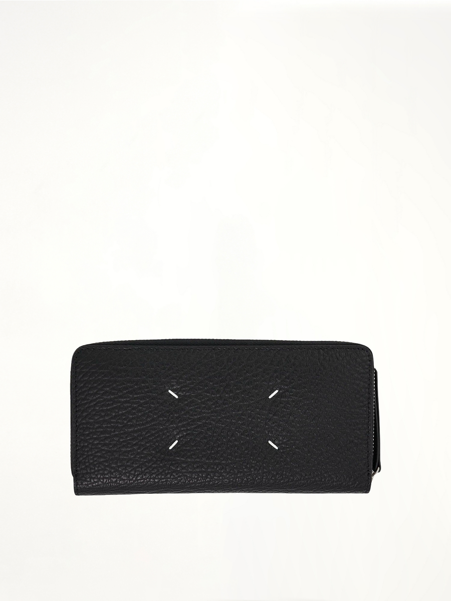 Four Stitches Zip Around Wallet in Black