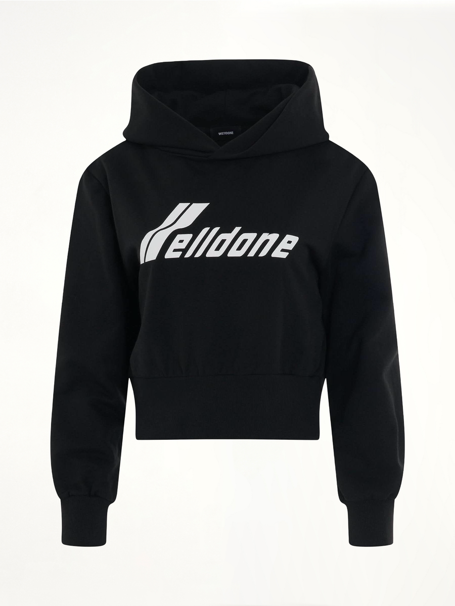 Lettering Symbol Crop Hoodie in Black