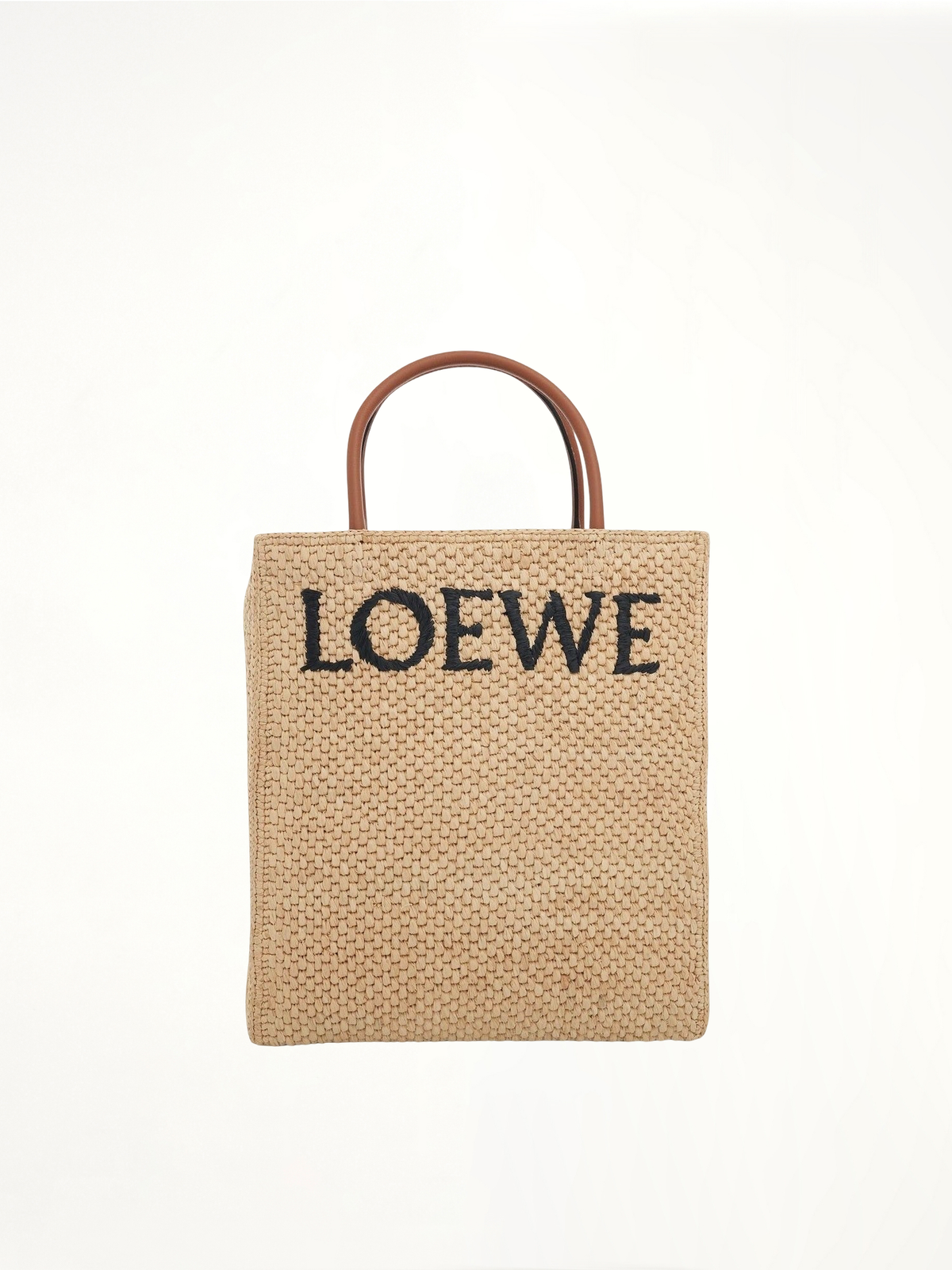 Standard A4 Tote Bag in Raffia in Natural/Black