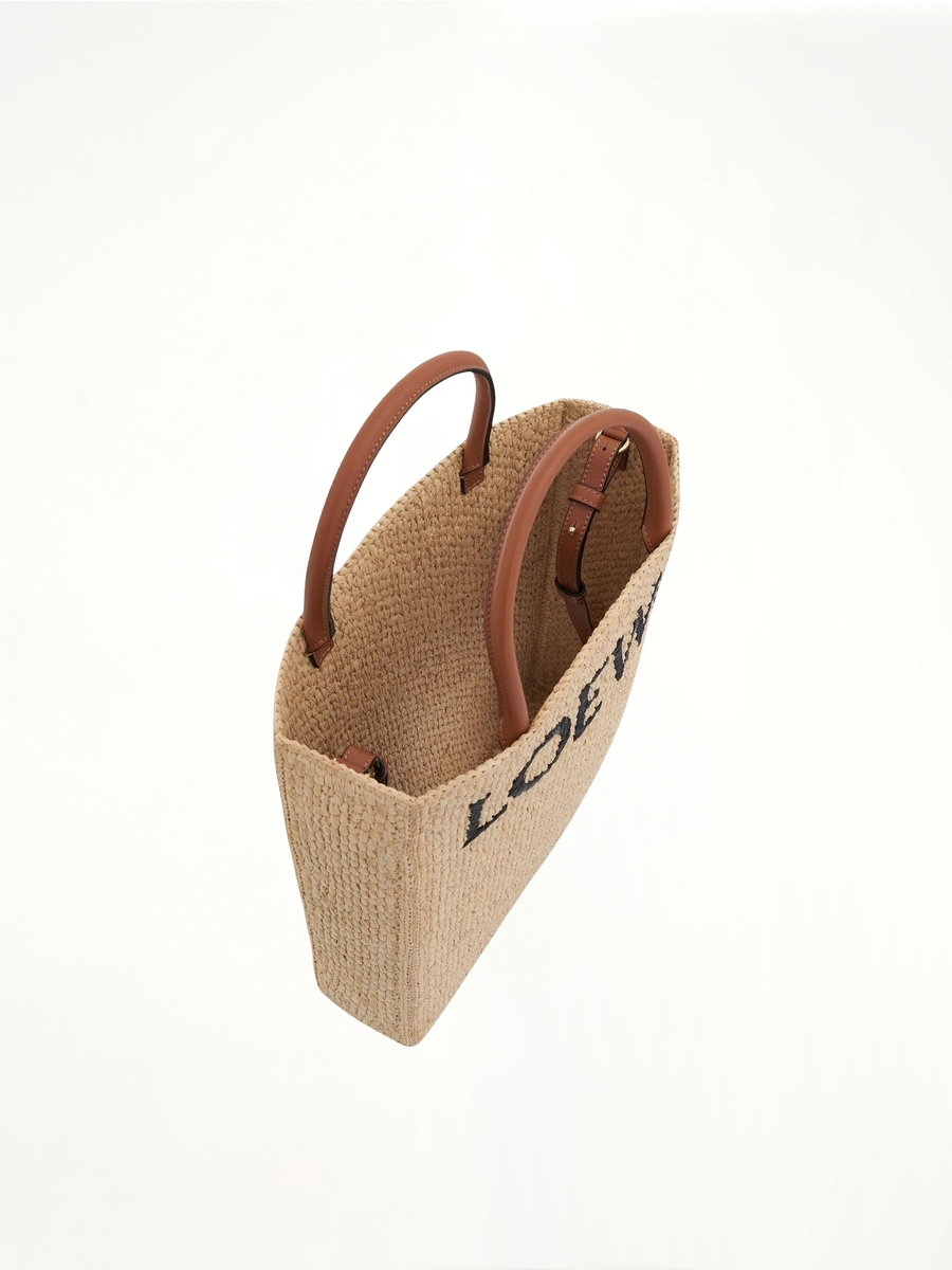 Standard A4 Tote Bag in Raffia in Natural/Black