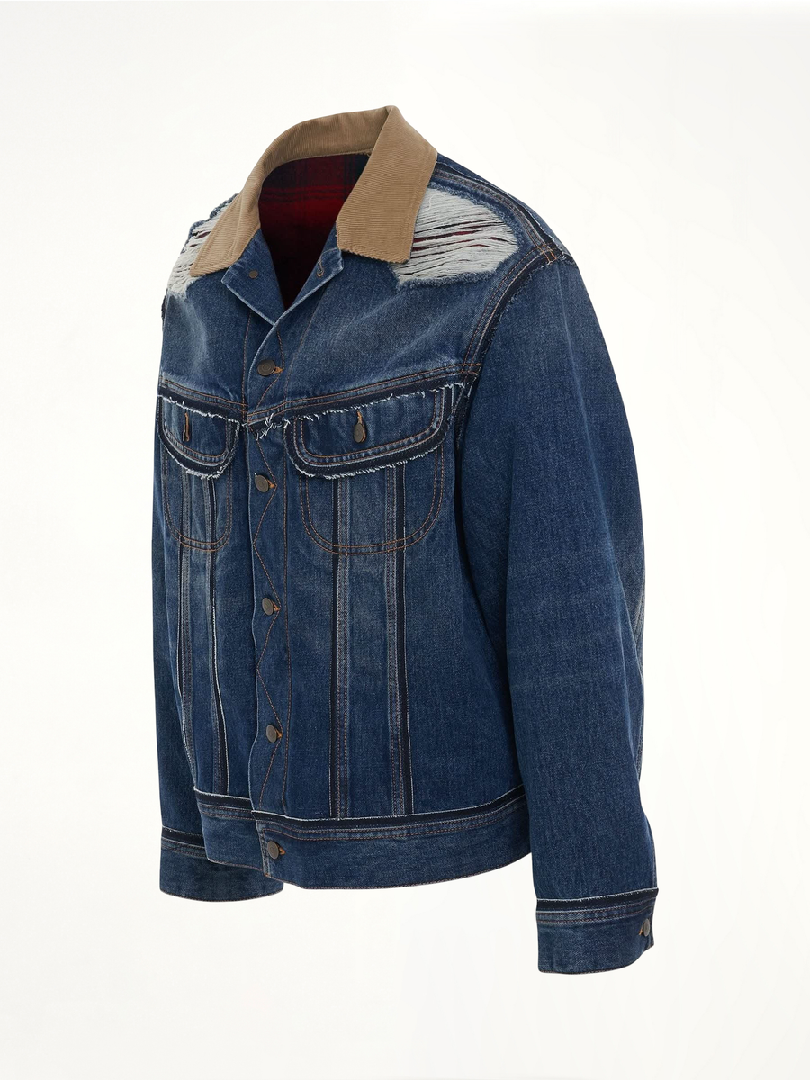 Deconstruction Cut-Out Denim Jacket in Indigo