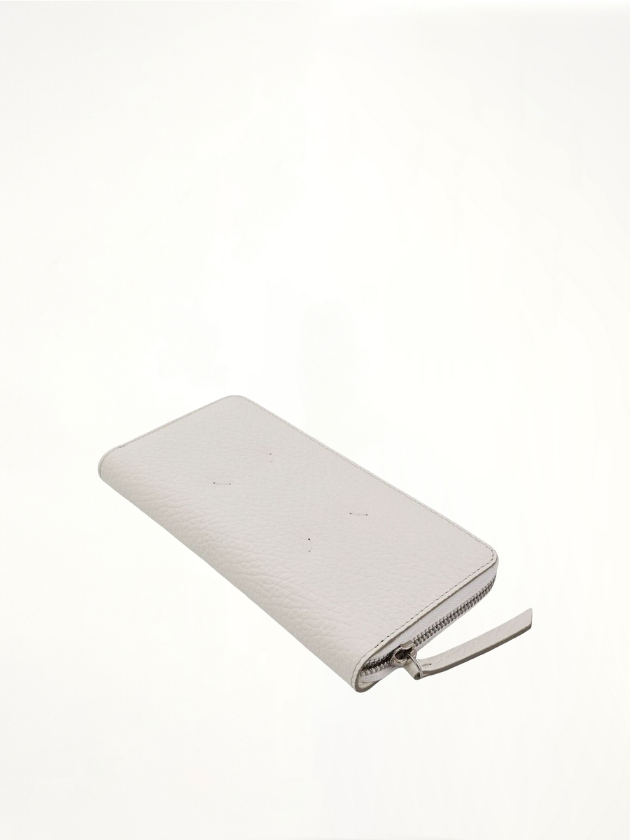 Four Stitches Zip Around Wallet in White