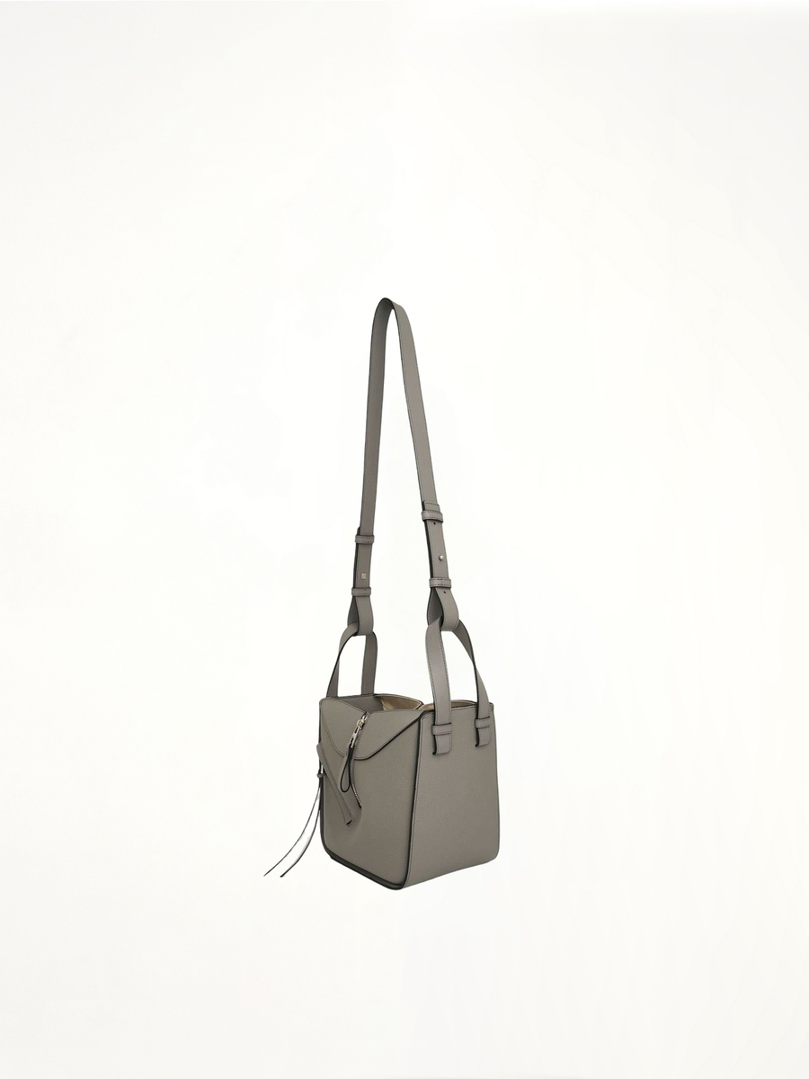 Compact Hammock Bag in Soft Grained Calfskin in Pearl Grey