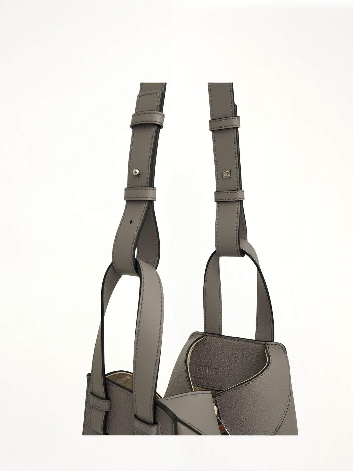 Compact Hammock Bag in Soft Grained Calfskin in Pearl Grey