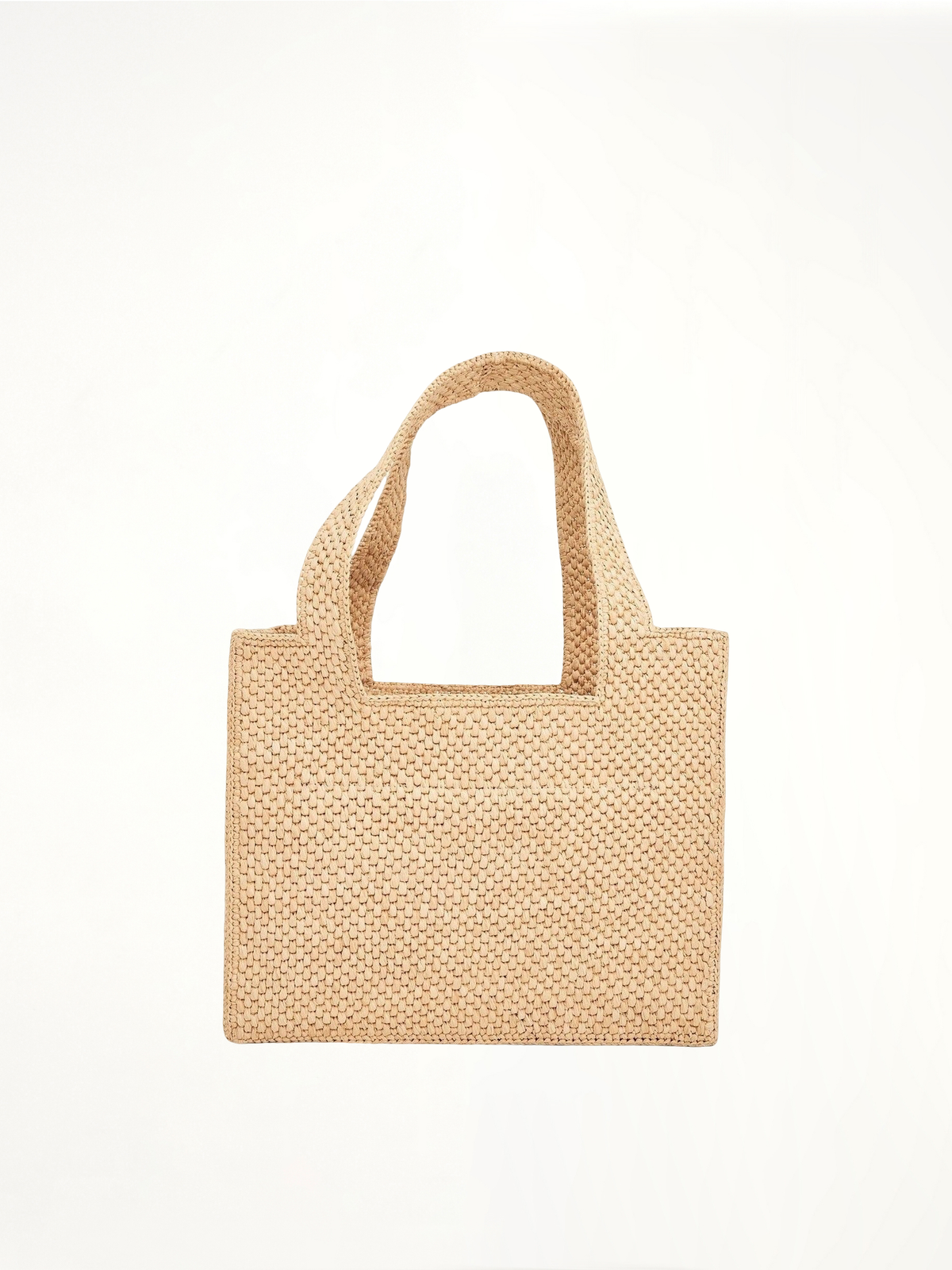 Medium Logo Font Tote Bag in Raffia and Calfskin in Natural