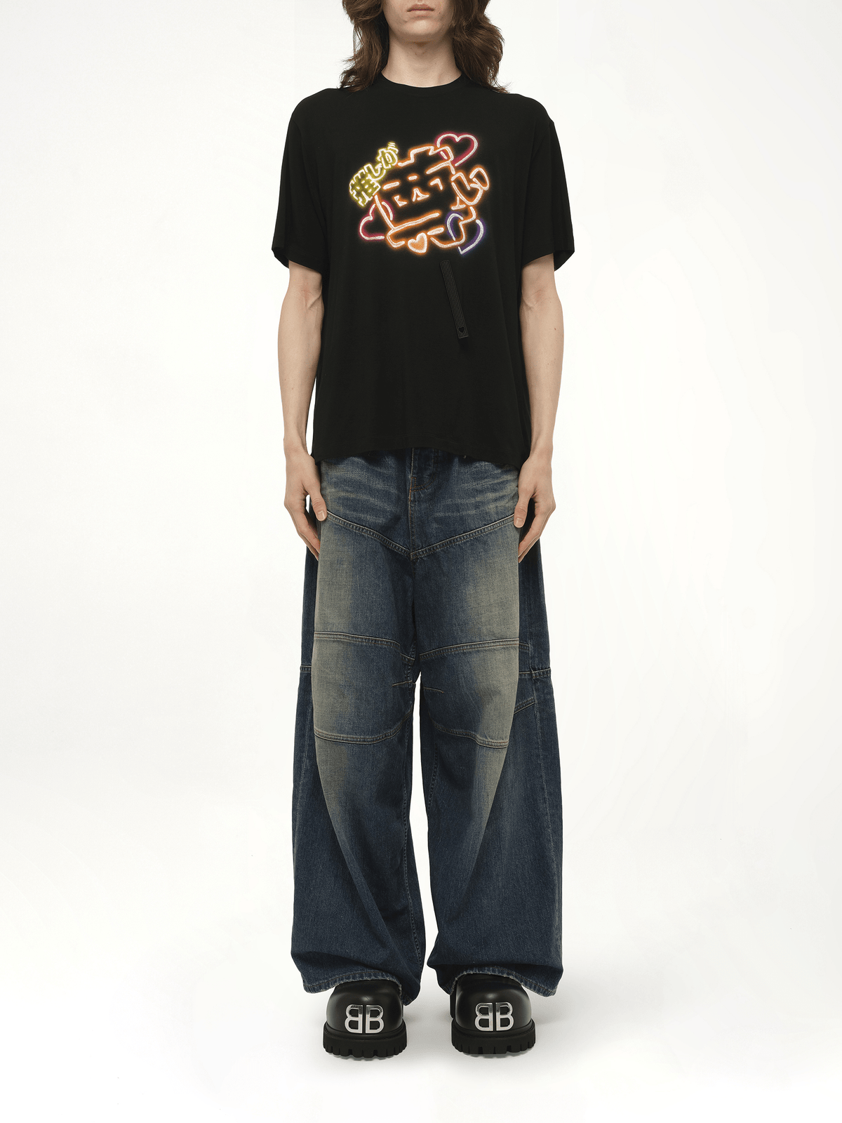 Big Japanese Neon Paint Fan Service T-Shirt in Black