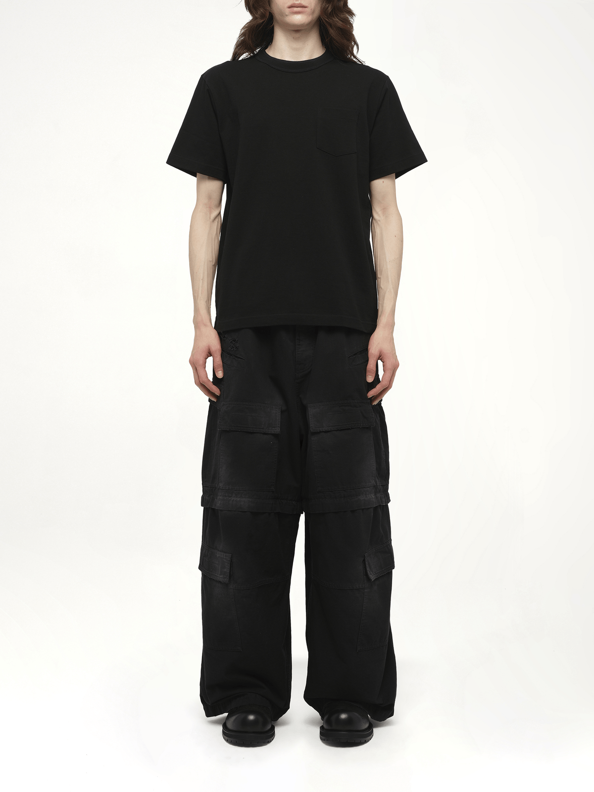 Side Zip Cotton T-Shirt in Black