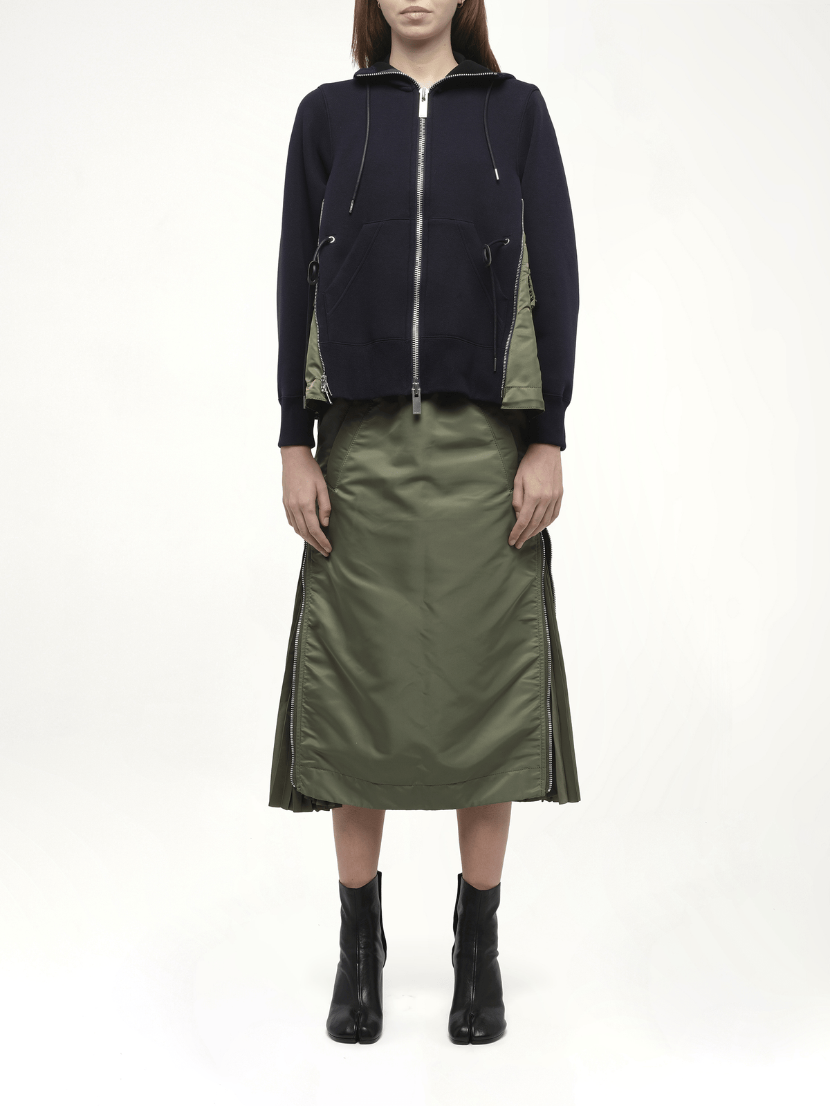 Sponge Sweat Nylon Twill Hoodie in Navy/Khaki
