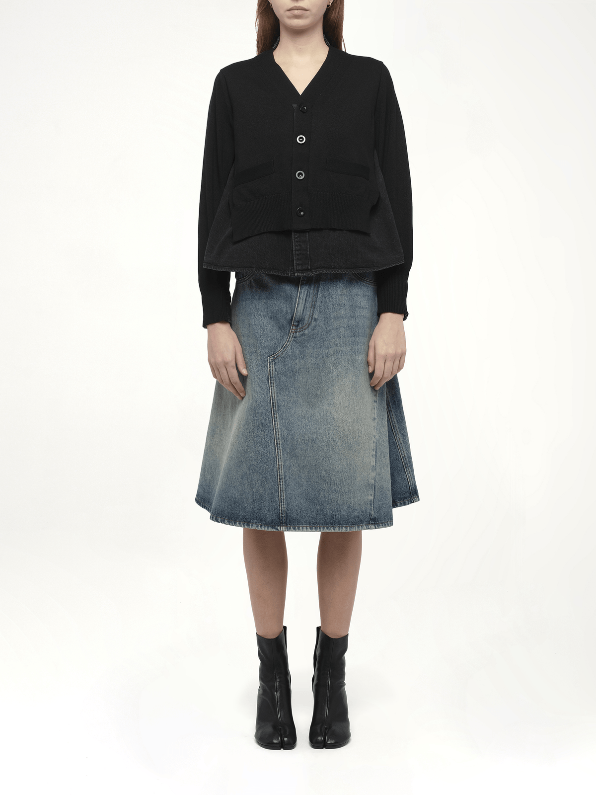 Denim x Knit Cardigan in Black
