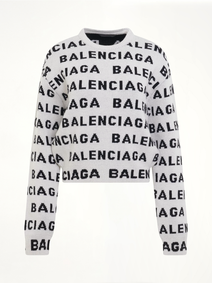 Allover Logo Horizontal Cropped Sweater in White