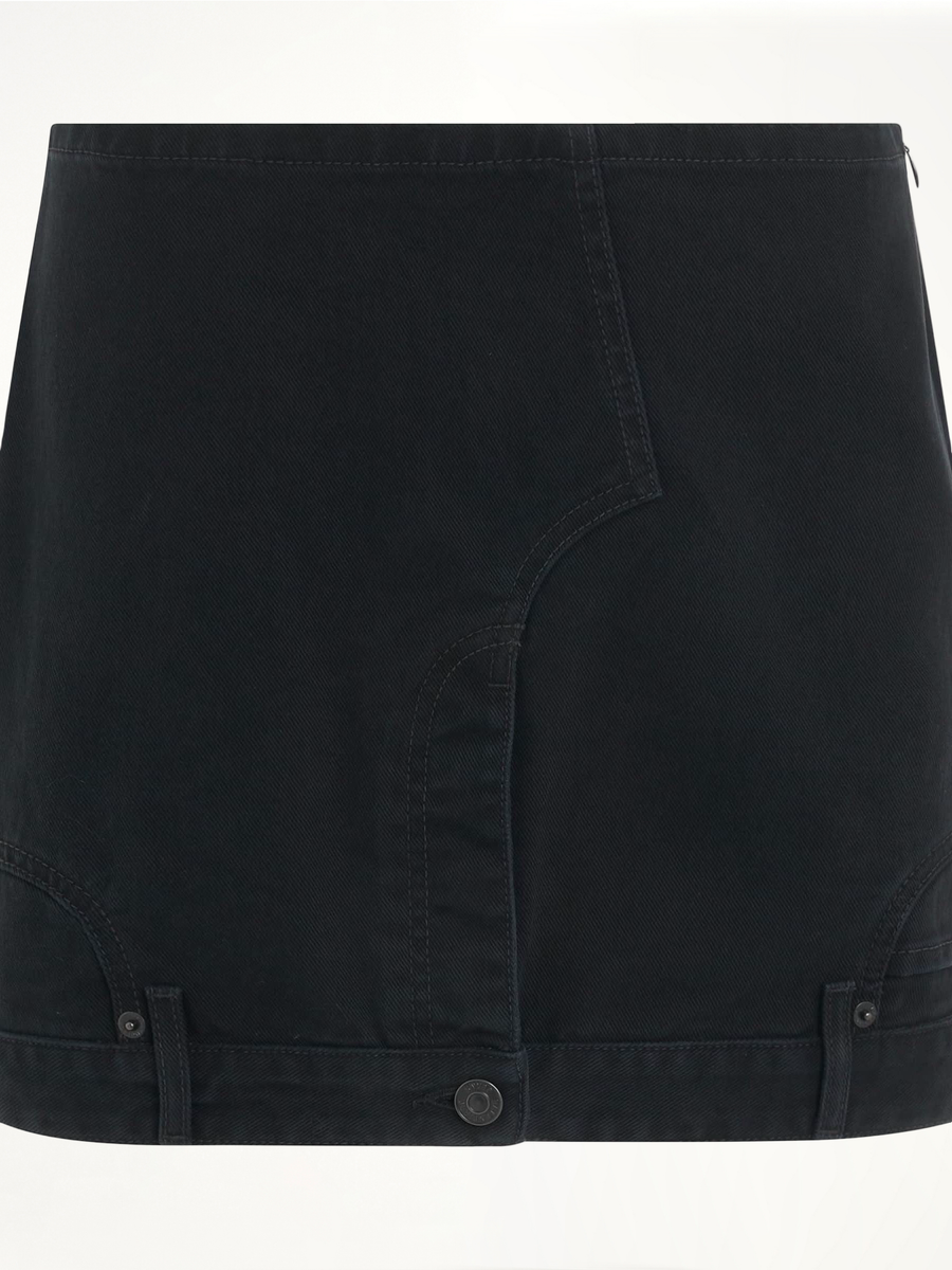 Upside Down Denim Mini Skirt in Black