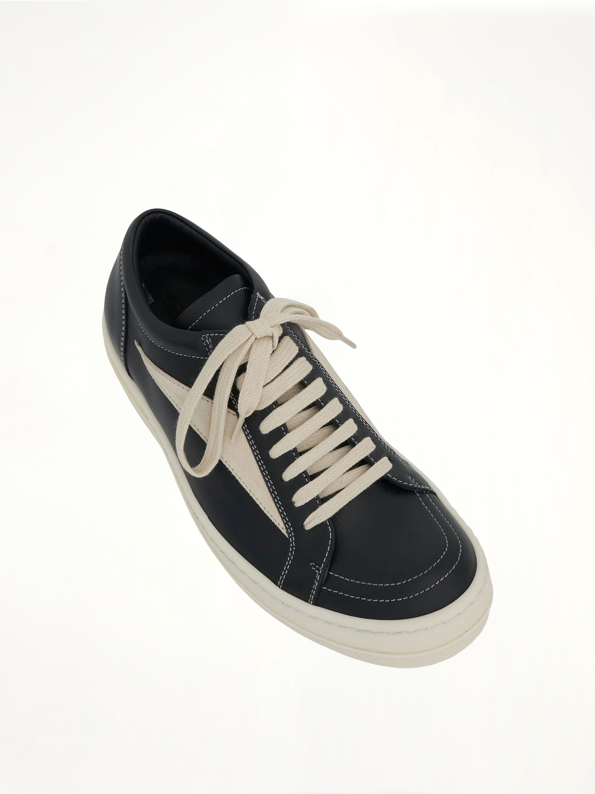 Vintage Leather Sneaker in Black/Milk Top View | RICK OWENS