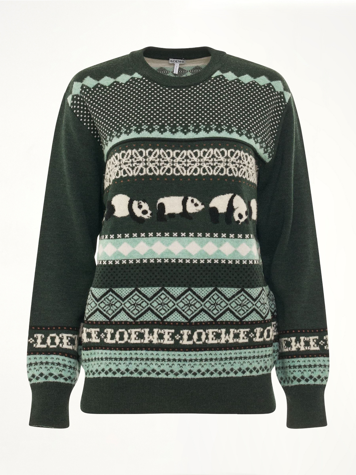 Suna Fujita Panda Knit Sweater in Dark Green/Multicolour