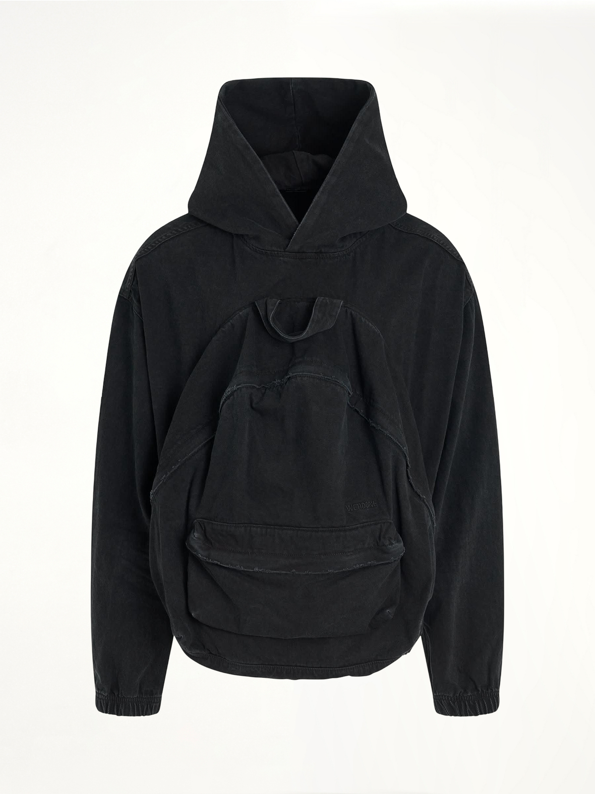 Bag Shaped Craft Denim Hoodie in Black