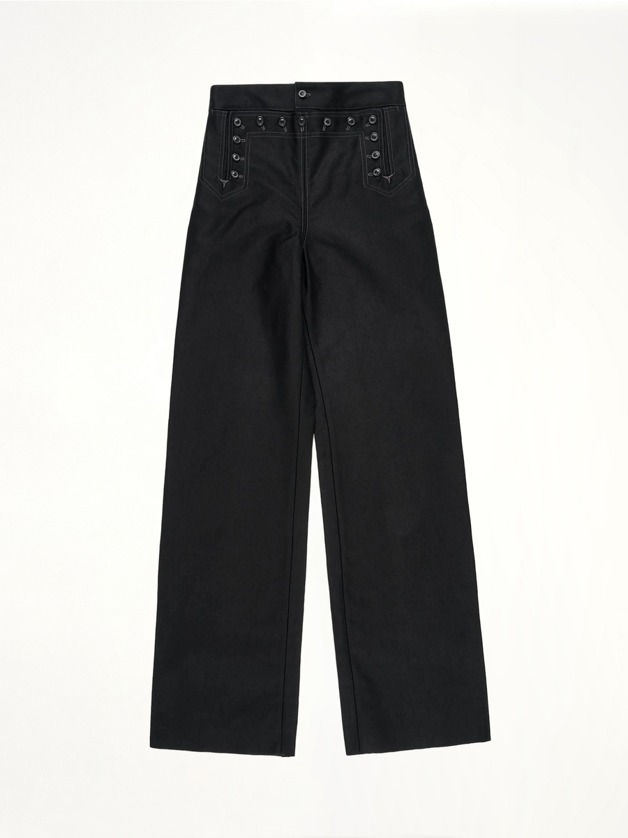Satin Cotton Trouser in Black