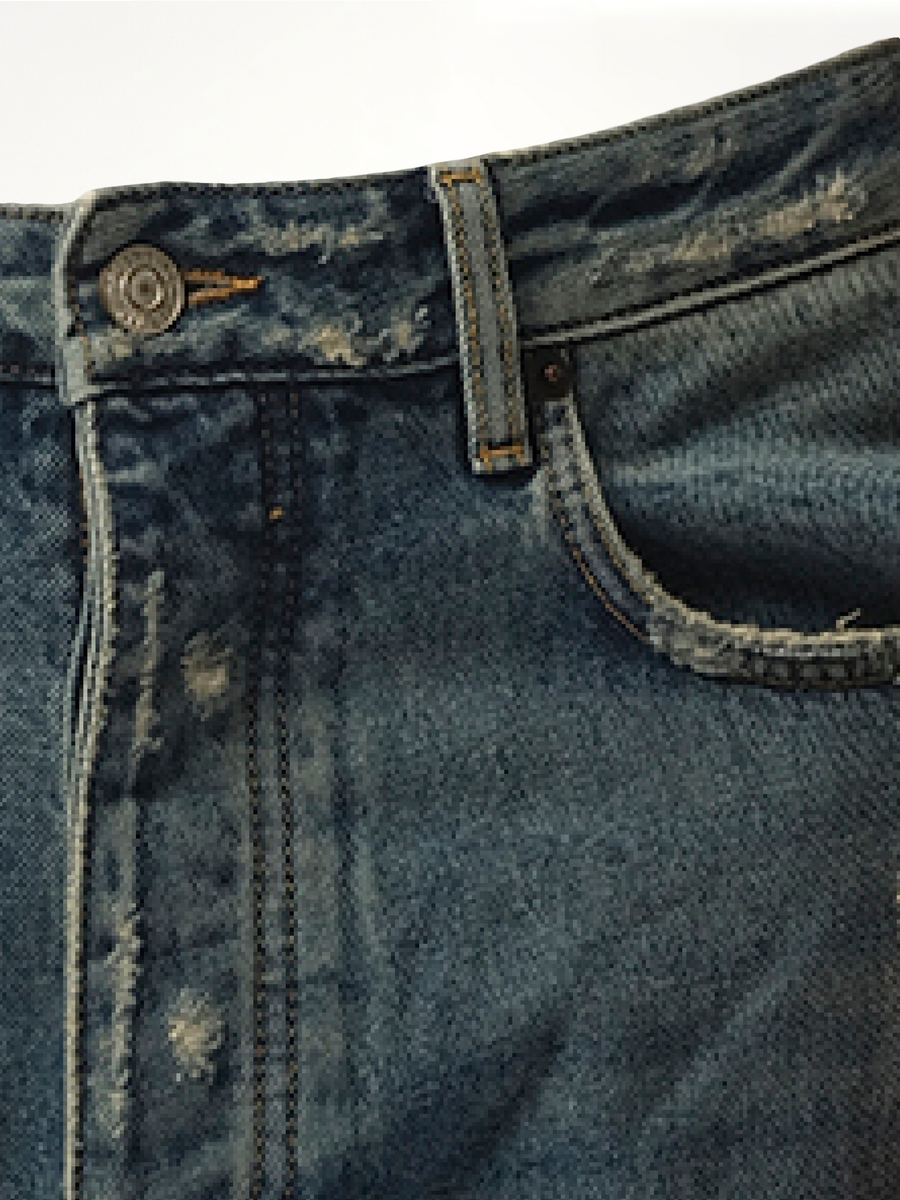 Light Indigo Denim Ripped Pants in Sun Bleached Blue