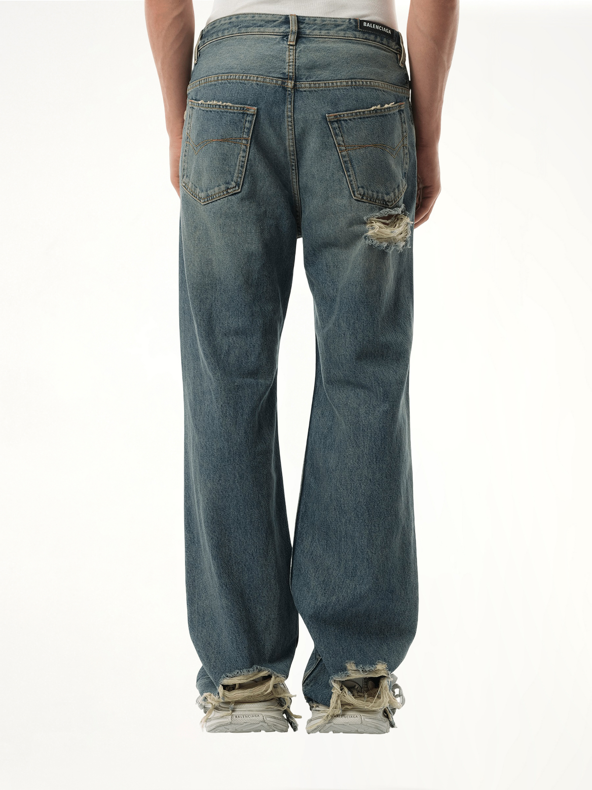 Light Indigo Denim Ripped Pants in Sun Bleached Blue