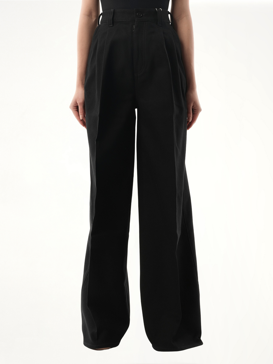 Heavy Cotton Wide Pants in Black