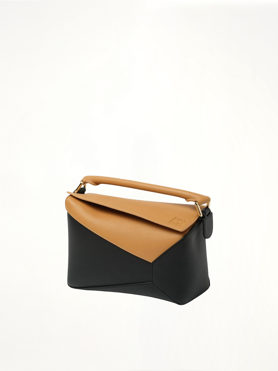 Puzzle Edge Small Bicolour Bag in Warm Desert/Black