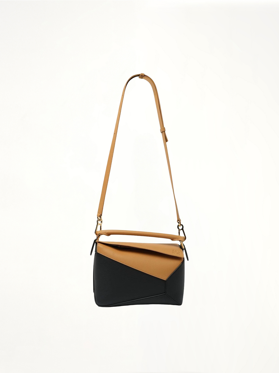 Puzzle Edge Small Bicolour Bag in Warm Desert/Black