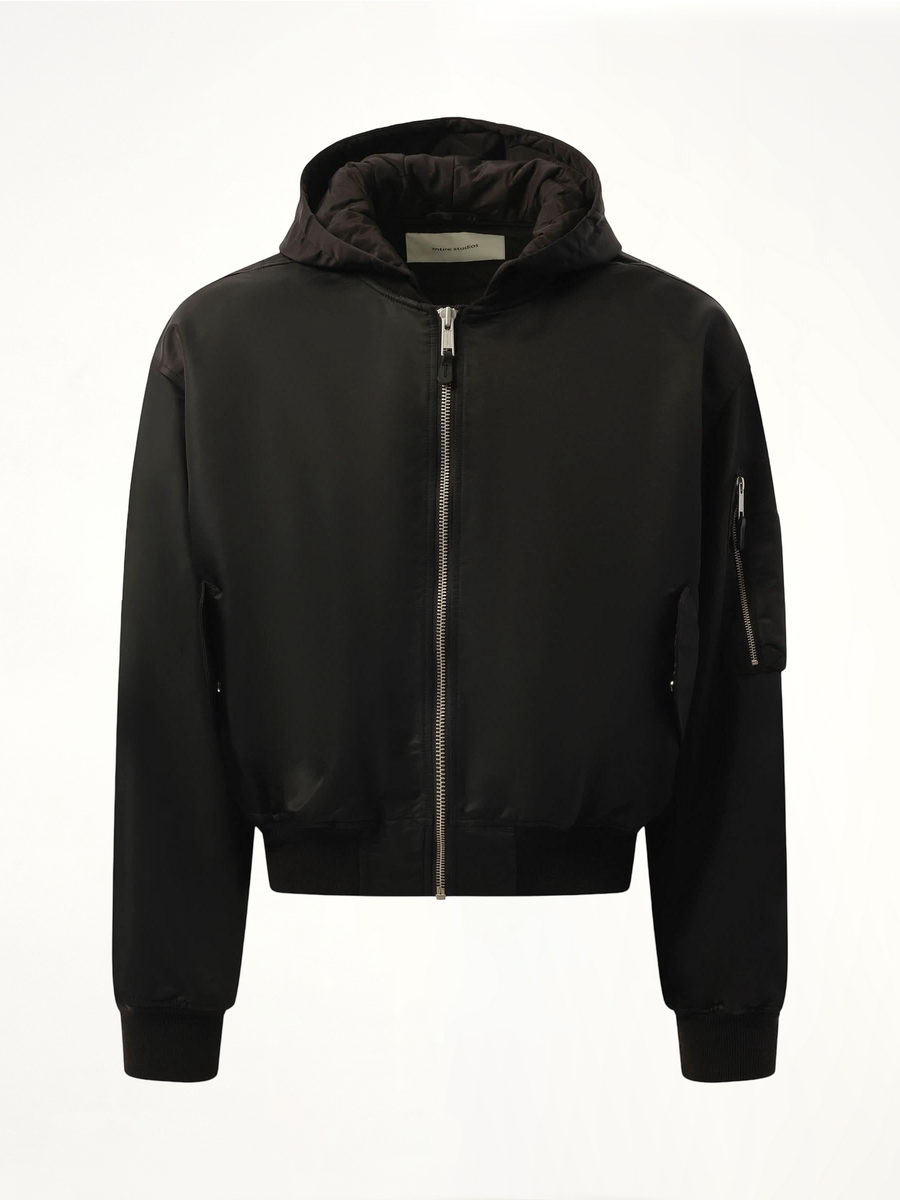 Hooded Broad Bomber Jacket in Oil