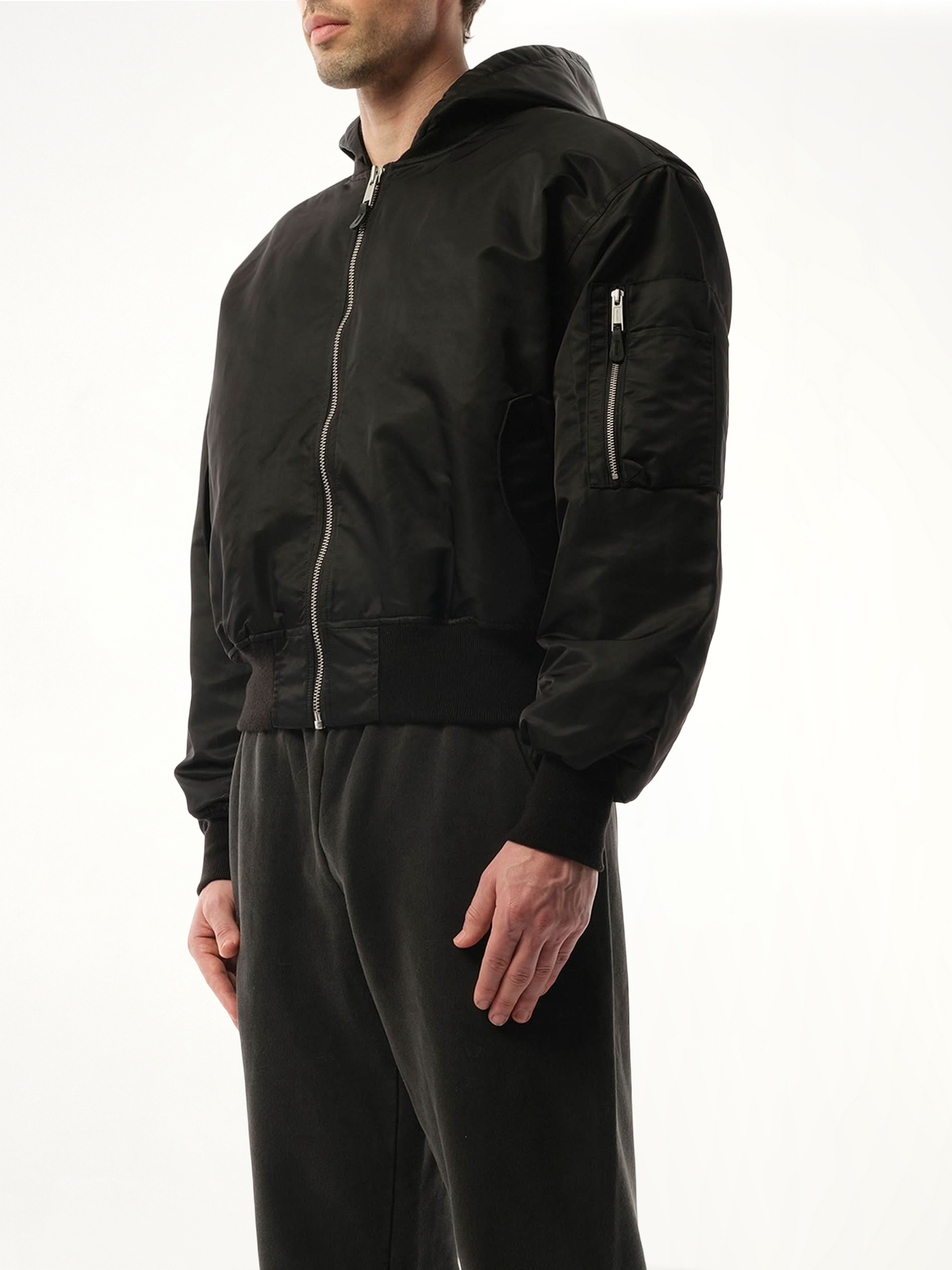 Hooded Broad Bomber Jacket in Oil