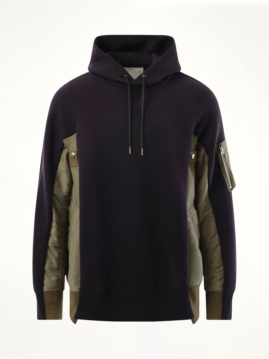 Sponge Sweat Nylon Twill Hoodie in Navy/Khaki
